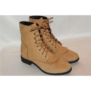 Ariat Tan Suede Granny Lace-Up Kiltie Fringe Western Boots